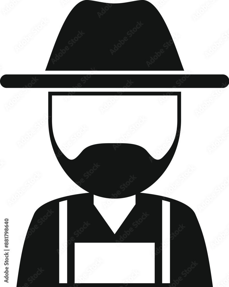 Poster black and white icon of a farmer wearing a hat and overalls