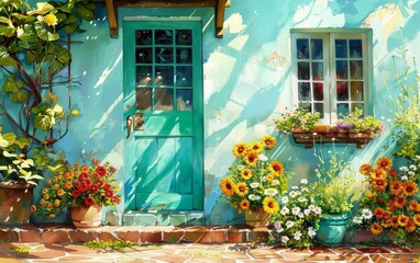 Bright and vibrant yard, intricate details, vivid hues, natural elegance