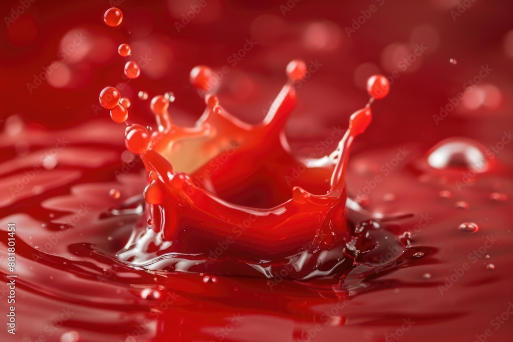 Poster A close-up shot of a red liquid splashing on top of another red surface