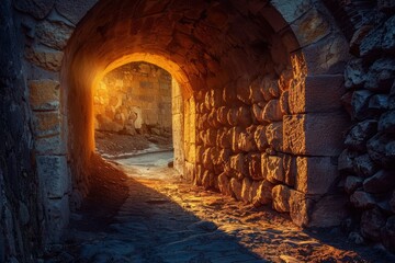 Golden Light Emerging from a Stone Archway