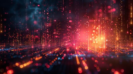 Obraz premium Abstract digital background with vibrant neon lights and futuristic elements. Ideal for technology themes and modern design concepts.
