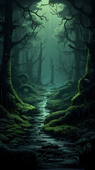 Digital mythology comic dark forest graphics poster mobile phone background