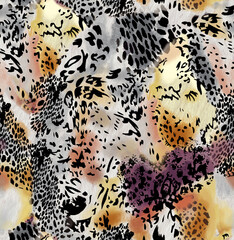 Seamless Endless Leopard Animal Skin Geometric Print Pattern Colorful Batik Background