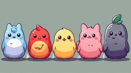 Obraz premium Five Adorable Cartoon Birds