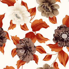Seamless retro floral pattern.summer colors