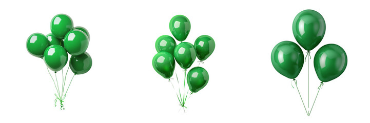 Set of green party balloons isolated on transparent background
