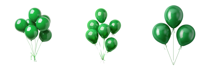 Set of green party balloons isolated on transparent background