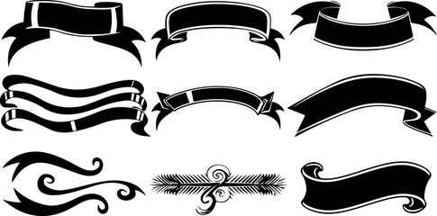 Ribbon banner and decorative element silhouette