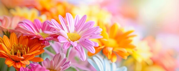Fototapeta premium Closeup of bright flowers in a bed, intricate details, vibrant colors, natural harmony