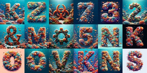 Underwater scene Lettering Typeface. AI generated illustration