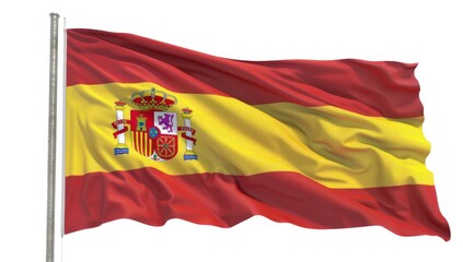 Fototapeta premium Realistic Illustration of the Spanish Flag Waving Proudly on a Flagpole with Detailed Texture - Generative AI