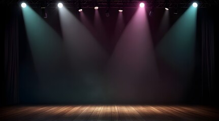 Theater stage light background with spotlight illuminated the stage.. Empty stage with bright colors backdrop decoration. Entertainment show. generative.ai