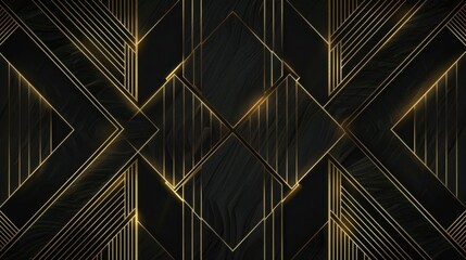 Dark black background with golden geometric lines texture.