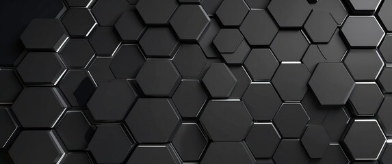 Abstract dark hexagonal pattern with glossy 3D tiles for futuristic design, technology, or sleek modern backgrounds  Ideal for impactful visual design