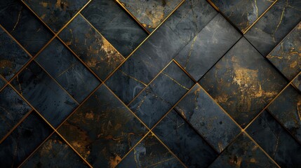 Naklejka premium Dark black background with golden geometric lines texture.