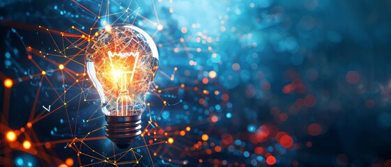 Digital marketing, Creative, New ideas and innovation for business growth, Light bulb shape and business icon with network connection, technology and digital data link on global,