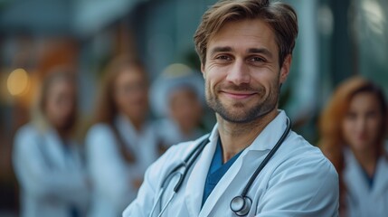 Fototapeta premium image of confident male doctor in medical uniform.