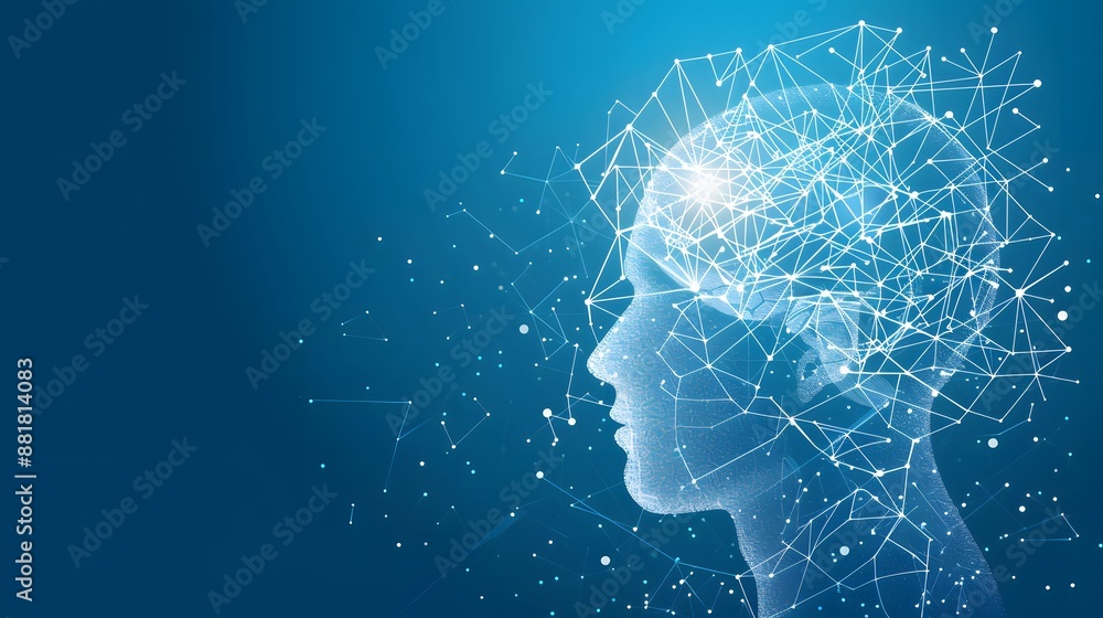 Poster artificial intelligence brain power research tech market with representing ai innovation technology.