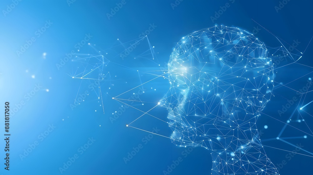 Poster artificial intelligence brain power research tech market with representing ai innovation technology.