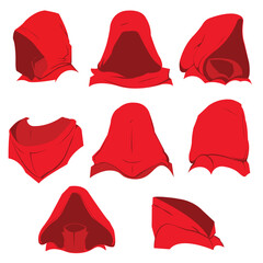 A set of scarves isolated on a white background. Vector illustration of a head hoodie. © Anjas