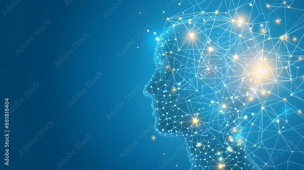 Poster artificial intelligence brain power research tech market with representing ai innovation technology.