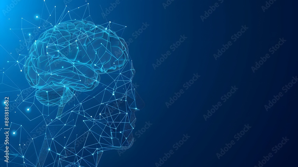 Poster artificial intelligence brain power research tech market with representing ai innovation technology.