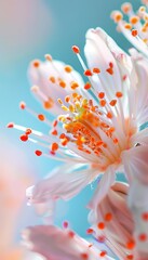 Close-up of a delicate white flower with orange pollen.