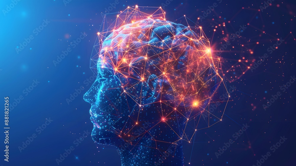 Poster artificial intelligence brain power research tech market with representing ai innovation technology.