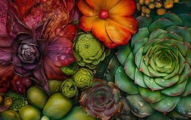 Garden plot with odorous plants, intricate textures, vibrant colors, natures complexity