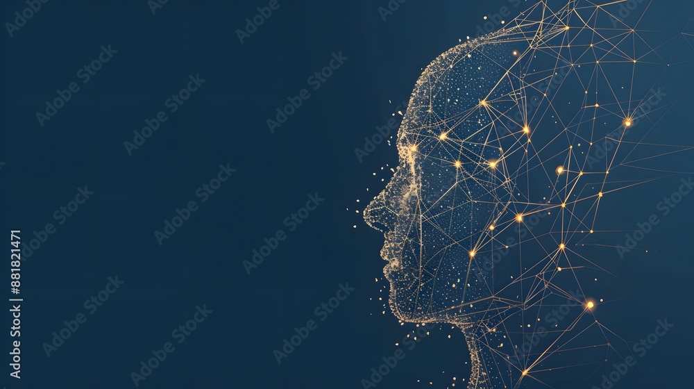 Poster artificial intelligence brain power research tech market with representing ai innovation technology.