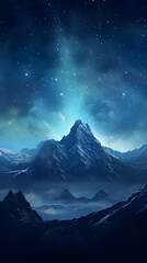 digital cyan blue night mountains and stars design graphics poster mobile phone background