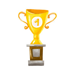 Best champions cup trophy hand drawn cartoon design. Isolated Champion cup winner trophy award. Kids illustration