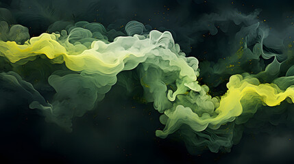 abstract graphic illustration of green moss fluid wave, form, patterns, and textures on black background