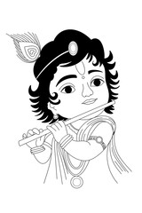 Krishna With Basuri - Krishna Sketch, Krishna Drawing, krishna, janmashtami,