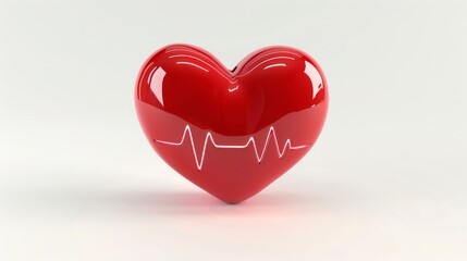 Obraz premium Red heart showing a heartbeat is standing out on a white background. This illustration can be used for topics about health, love or cardiology