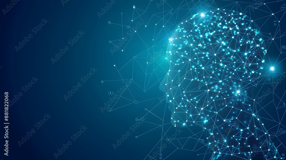 Poster artificial intelligence brain power research tech market with representing ai innovation technology.