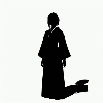 recommend clip art: Black silhouette of a medieval Japanese girl
