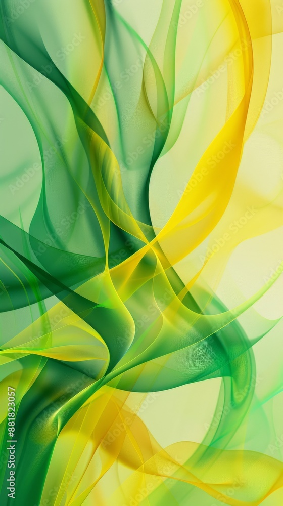 Poster green and yellow wavy lines are blending and creating a dynamic and vibrant abstract background, ful