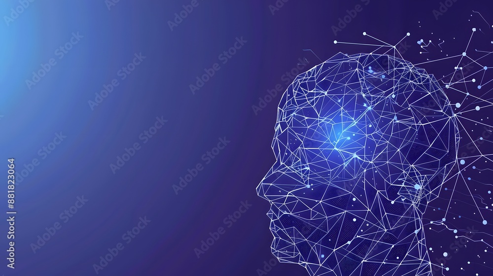 Poster artificial intelligence brain power research tech market with representing ai innovation technology.