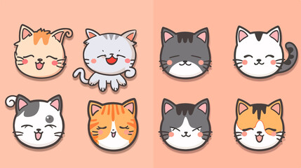 set of cartoon cat, cute fox icon set, animal concept, chibi style, for children's books