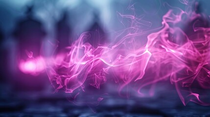 Obraz premium Mystical pink energy waves flow in a dark, foggy setting, creating an eerie yet captivating atmosphere. Abstract and surreal digital art.