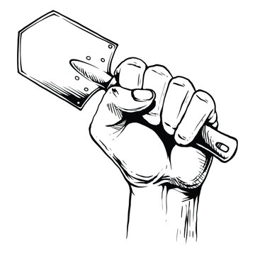 recommend clip art: Hands clenched Hand holding shovel Detailed hand drawn engraving