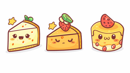 set of stickers of cake, cute icon set, food concept, chibi style, for children's books
