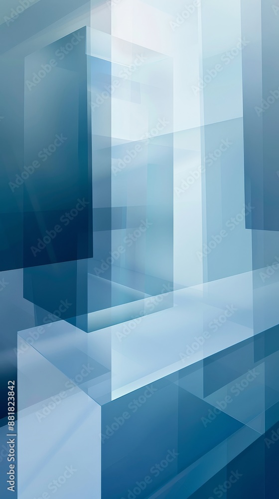 Poster blue geometric shapes overlap, creating a modern, 3d background. intricate patterns and clean lines 