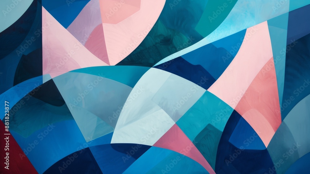 Poster abstract painting using digital techniques, with a focus on rounded shapes and angular shapes, using