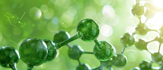 Green Spheres Connected By Thin Rods in Front of Blurred Green Background