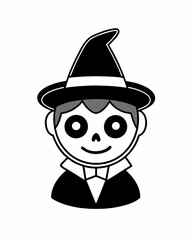Halloween creepy with Halloween hat vector icon in white background