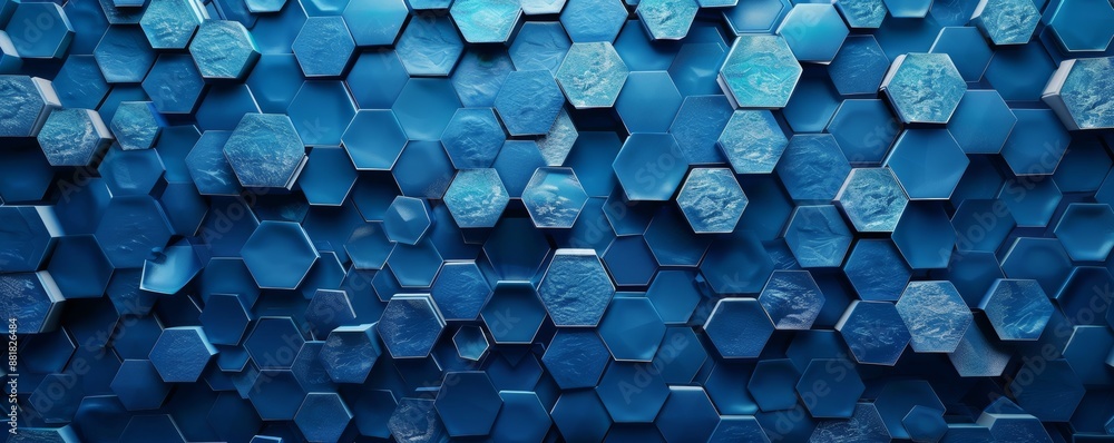 Poster hexagonal blue honeycomb pattern symbolizing connection and data in digital world. versatile for gra