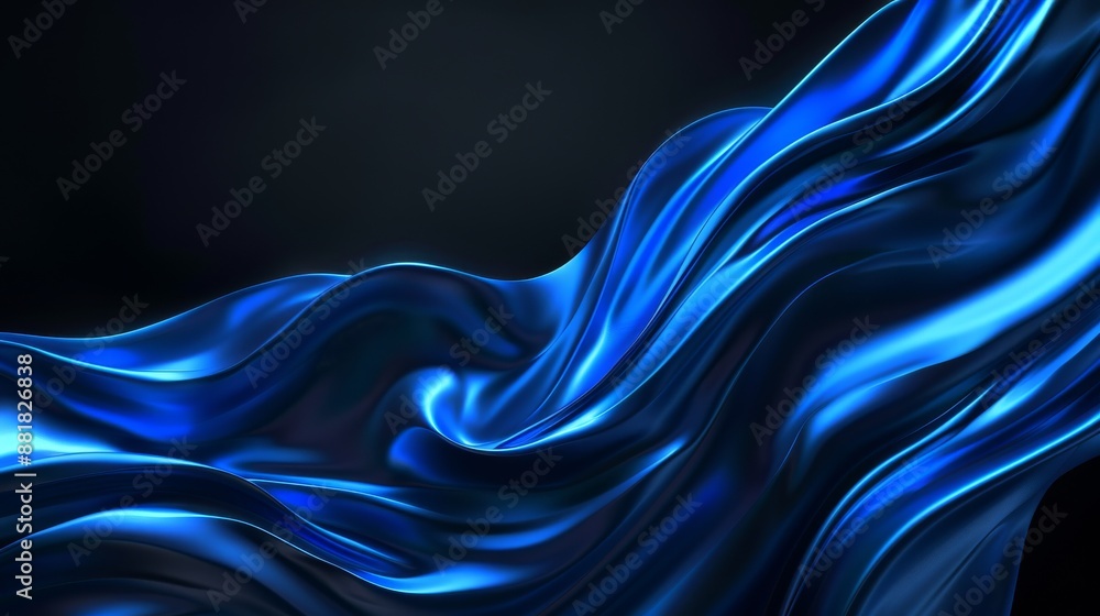 Poster mesmerizing abstract blue wave flows gracefully on a sleek black background, creating a dynamic and 