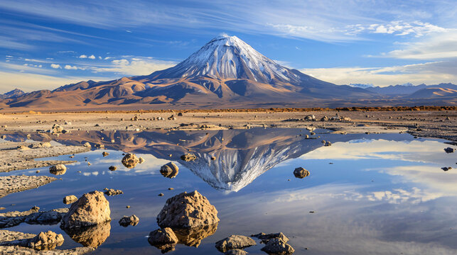 Stunning view of Atacama Desert National Reserve, Chile with reflective rocks and wide expanse, perfect for travel and nature exploration.